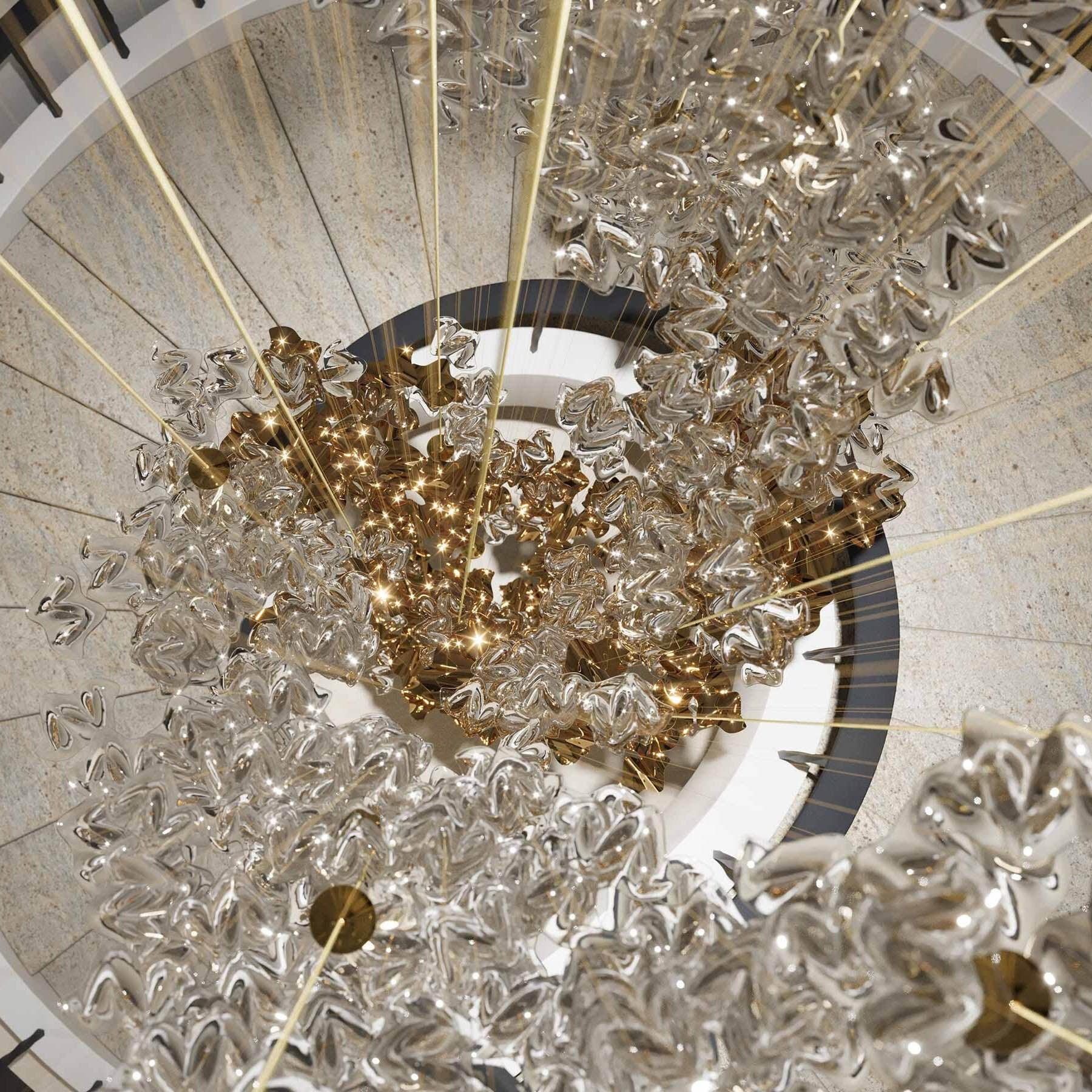 San De Chandelier, Modern Square Glass Spiral Long Pendant Chandelier